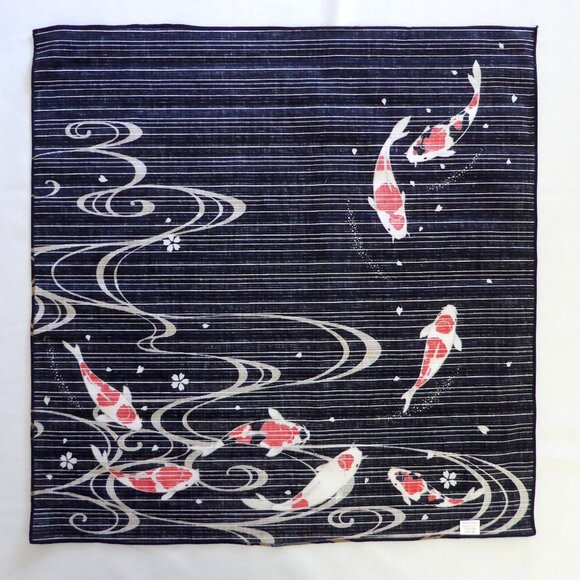 VINTAGE NEW JAPANESE JAPAN 20” KOI FISH CARP FUROSHIKI WRAPPING CLOTH FABRIC - Picture 7 of 8